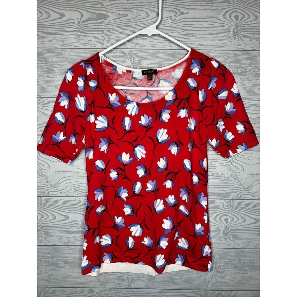 Talbots top with  tulips  cotton and rayon   Petite
